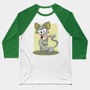 Cat and Bird Baseball T-Shirt